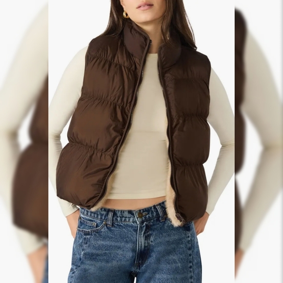 Steve Madden Jackets & Blazers - Steve Madden‎ Brady Reversible Puffer Vest Brown Nylon & Faux Fur Women's Large
